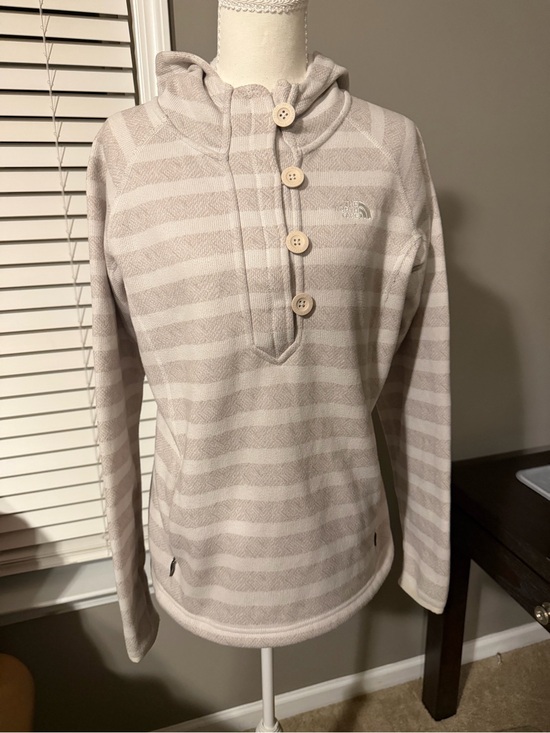 The North Face Sweaters - The North Face Women's Cream & Light Gray Striped Button Hoodie Sweater